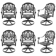 Cast Aluminum Patio Swivel Chair 6PCS With Black Frame and Brown Cushions
