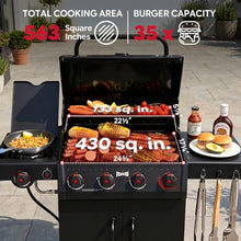 Feasto 4-Burner Propane Gas Grill w/Sear & Side Burner, Cabinet Storage