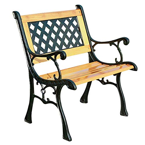 ELUKHT Park Garden Terrace Benches Outdoor Bench, Weatherproof Lounge Benches with Cast Iron Frame and Solid Wood, 2-3 Seater Courtyard Bench with Backrest Armrests (Benches)