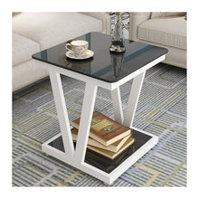 ZHONGCHENGWU Side Table, Square Tempered Glass Top Coffee Table with Metal Frame & Storage for Outdoor Backyard Balcony Pool Sofa Side Table