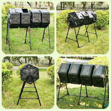 Garden Compost Bin, Four Chamber Tumbling Composter, Independent Drum Design, Metal Frame and PE Shell, Rotating Tumbler with Sliding Doors for Garden, Kitchen, Yard