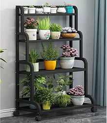 ZOCWJK Indoor Plant Stand Heavy Duty Flower Stand,4 Tier Multiple Flower Pot Holder Shelf,Indoor Outdoor Waterproof Planter Display Rack Storage Organiser,with Lockable Wheels,A-60x50x140cm