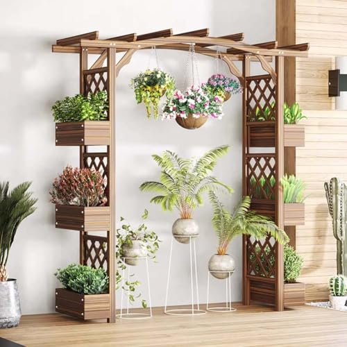 Etlegor Wooden Garden Arbor, Wooden Arbor Trellis for Plant Climbing, Wedding Ceremony Decoration Pergola for Garden Backyard, Lawn(Brown-A)