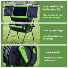Garden Compost Bin, Outdoor Tumbling Composter, Integrated Sliding Double-Door Lid, Vent Design, Dual Chamber Waste Recycling Machine for Garden, Kitchen, Yard
