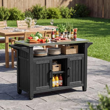 Fancyango Rolling BBQ Prep Cart – Outdoor Grill Table with Wheels-Black