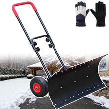 piudoiliy Snow & Ice Removal Shovel,2-in-1 Outdoor Snowplow,Double-Handle Snow Pusher,with Wheels, 42cm Clearing Width