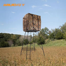 MUDDY 12 Foot Quad Pod Ladder Stand with 57" Platform and Hunting Blind, Epic Camo Multi