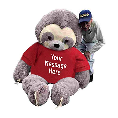 Big Plush Personalized 7 Foot Giant Stuffed Sloth with Customized T-Shirt Gray
