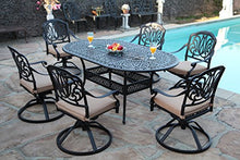 GrandPatioFurniture.com CBM Patio Elisabeth Collection Cast Aluminum 7 Piece Rosedown Dining Set with 6 Swivel Rockers SH257-6S CBM1290