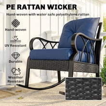 Outsunny 2 Piece Outdoor Wicker Rocking Chair Padded Cushions Aluminum Blue