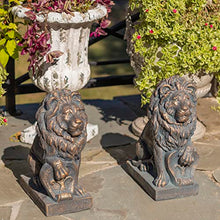 Zaer Ltd. Magnesium Pair of Lion Statues (Outdoor Safe) (21" Tall w/Shield (Set of 2), Aged Bronze (Painted))