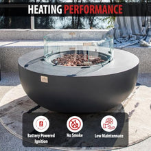 AMS 44" Round Concrete Natural Gas Fire Pit Bowl Table (Dark Gray, Bundle)
