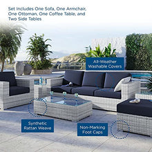 America Luxury - Outdoor Lounge Sectional Sofa Chair Set, Rattan Wicker, Modern, Blue