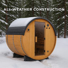 Backyard Discovery Paxton 2-4 Person Traditional Cedar Outdoor Barrel Sauna with Electric Sauna Heater, Glass Door, Sauna Rocks, Dry Heat, Steam Sauna, LED Lights, Wi-Fi Panel, Sauna Accessories