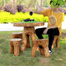 LLZJDDPLY Rustic Tree Stump Patio Table and Stools Set, Resin Wood-Like Outdoor Bistro Set, Weatherproof Garden Furniture with 2/3/4/5 Stools for Backyard Balcony Deck(1 Table+4 Chairs)