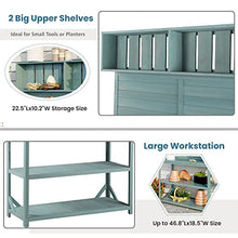 AMNOOL 65 Inch Large Wooden Farmhouse Antique Outdoor Potting Bench Patio Work Station Garden Potting Bench with 4 Storage Shelves and Side Hooks for Garden Patio Backyard, Green