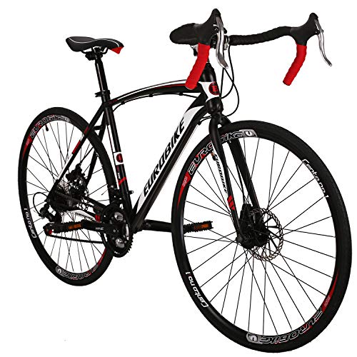 EUROBIKE Road Bike 700C Wheels 21 Speed Disc Brake Bicycle 54cm Cycling Black Red