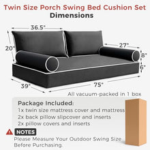 IYTFNSDLE Olefin Twin Outdoor Mattress Package Daybed Cushion Set，Twin Size Porch Swing Bed 6inch Mattress，Waterproof Cushion Package for Daybeds (Dark Gray, 75 * 39 * 6in)