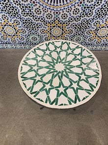 Moroccan Intricately Designed Round Tile Table Top for Indoor & Outdoor with Foldable Base