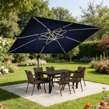 9' x 12' Double Top Deluxe Rectangular Lighted Cantilever Umbrella,Navy