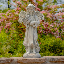 Zaer Ltd. 39" Tall Magnesium Angel Statue Figurines for Outdoor and Indoor Use (Holding a Bouquet of Flowers Sopia, Antique White)