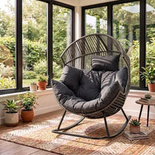 Shintenchi Oversized Outdoor Rocking Chair Set of 2, Wicker Egg Patio Lounge Chair Basket Seat with Thick Cushion, All Weather Indoor Outdoor Porch Rockers for Balcony, Living Room, Lawn Garden