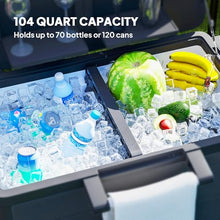 SWLJKU 104-Quart Rolling Cooler Cart with 48-Hour Ice Retention, Lockable Wheels & Built-in Bottle Opener for Outdoor Kitchen, Backyard Parties and Camping