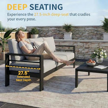 Solaste Aluminum Patio Furniture Set for All Weather, Oversized Metal Outdoor Furniture Set with 27.5" Deep Seating and 3.2" Wide Armrest, Patio Conversation Set with 5" Cushion, Black and Grey
