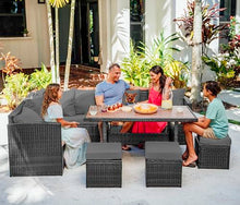 Nestl 7-Piece Wicker Outdoor Furniture Set Brown Frame/Grey Cushions