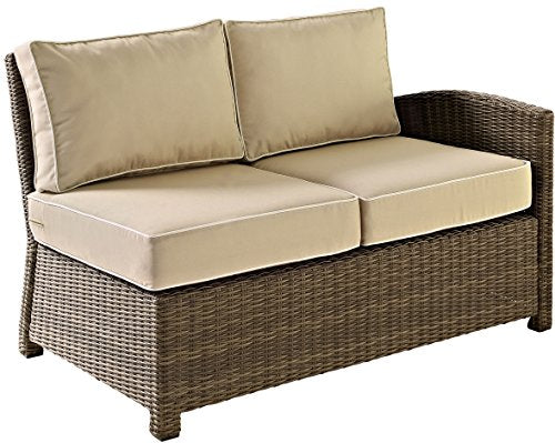 Crosley Furniture Bradenton Outdoor Sectional Right Side Loveseat, 2-Person Wicker Patio Couch Brown with Sand Cushions