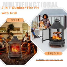 Naturalpowev 2 in 1 Fire Pit for Outdoor, Wood Burning Fire Pit & Metal Chiminea Fireplaces with Spark Screen Doors & Grill Grate, for Outside Patio Garden Backyard Bonfire Party