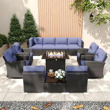 KHOLH 12-Piece Outdoor Patio Furniture Set with Fire Pit Table, Navy