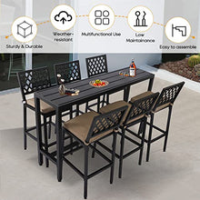 Sumshadow Outdoor Patio Bar Set, Bar Height Patio Dining Set, Weather-Resistant Bistro Counter Pub Set with Cushions & Slatted Tabletop for Backyard, Garden, Yard (63" Table, 6 "X Style Stool, Black)