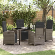 YNGBHFNOP Modern 5-Piece Outdoor Dining Set with Cushions, Grey Poly Rattan Patio Furniture Set with Tempered Glass Table for Garden, Backyard, Balcony