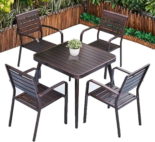 KUYBTU Patio Dining Set 5 Piece Outdoor Aluminum Patio Table and Chair Set, Suitable for Garden/Balcony/Courtyard, All-Weather Stackable Chair