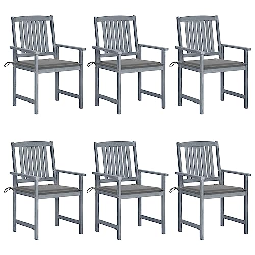 VGLQNRPT 6 Pcs Patio Chairs Set with Cushions, Solid Acacia Wood Outdoor Seating for Garden, Backyard, Deck, Gray Wash Finish