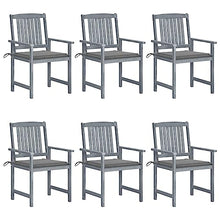 VGLQNRPT 6 Pcs Patio Chairs Set with Cushions, Solid Acacia Wood Outdoor Seating for Garden, Backyard, Deck, Gray Wash Finish