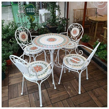 exproyzk Mosaic Patio Table Set, Round Outdoor Table with 2 Folding Chairs