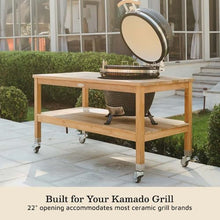 TITAN GREAT OUTDOORS Ash & Ember Grade A Teak Ceramic Grill Table, 22" Diameter Opening Fits L BGE, Kamado Joe, Weather Resistant Tightly Spaced Slats, Storage Shelf and Locking Caster Wheels