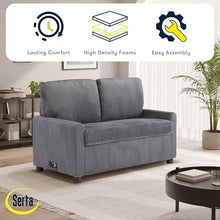 Serta® Darnold 53.5" Pull-Out Sleeper Loveseat, Twin Size, Dreamcoil® Comfort, Memory Foam Pull-Out Mattress, USB-C and USB-A Power Ports, Soft Corduroy Fabric, Grey