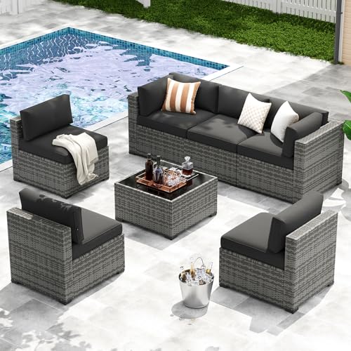 7-Piece Patio Furniture Set, Wicker Outdoor Furniture with Thick Cushions