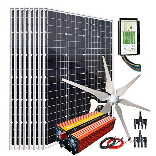 1360W Solar Wind Kit with 2000W Peak 4000W Power Inverter & 400W Wind Turbine Generator 24V & 8pcs 120W Mono Solar Panel & Hybrid Charge Controller