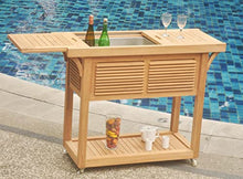 TeakStation Grade A Teak Wood Outdoor Patio Solvang Teak Bar Cart with Extendable Beverage Tub #37SoC