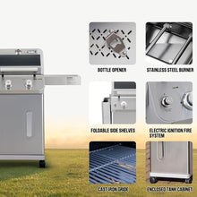 Monument Grills 2-Burner Stainless Steel Liquid Propane Gas Grill, Two Foldable Shelves Patio Garden Barbecue Grill with Clearview® Lid, Knob Control Mesa200S