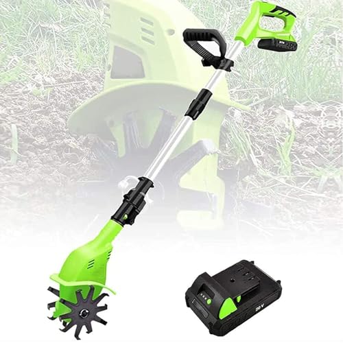 Garden Tiller,Cordless Rotavator Electric Cordless Hand Tiller Cultivator with 4000Mah Rechargeable Lithium Battery and Charger, Portable Soil Tiller Rotary Tiller, Garden, Field