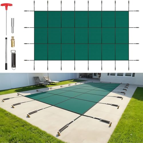 VEVOR Inground Pool Safety Cover, 16 ft x 32 ft Rectangular Winter Pool Cover, Triple Stitched, High Strength Mesh PP Material with Good Rain Permeability (Fit 16x32ft Pools)