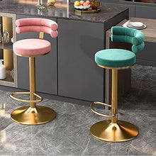 IPSU 360° Swivel Bar Stools Set of 4 Pink Velvet Adjustable Counter Height with Backrest and Footrest