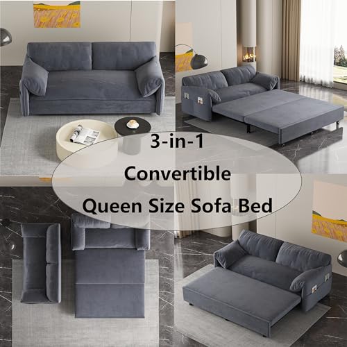 HomSof Convertible Queen Pull Out Sofa Bed Grey