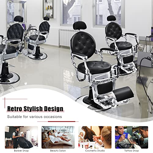 GLOBALWAY Vintage Barber Chair Hydraulic Recline Adjustable Black
