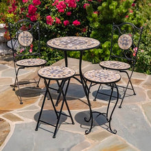 Zaer Ltd. Mosaic Tile Furniture with Black Metal Frame and Patterned Tile Tops (Medora - Black/Stone/Gray, Bistro Set (2 Chairs, 1 Table))